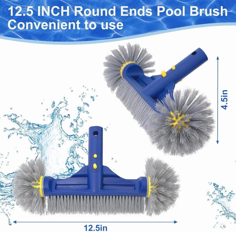 POOLAZA Pool Brush with Round Ends, 12.5'' Pool Brush Head for Inground Pools/Above Ground Pools, Spa, Hot Tub, High-Efficiency Pool Scrub Brush fit Standard Pool Pole - Image 2